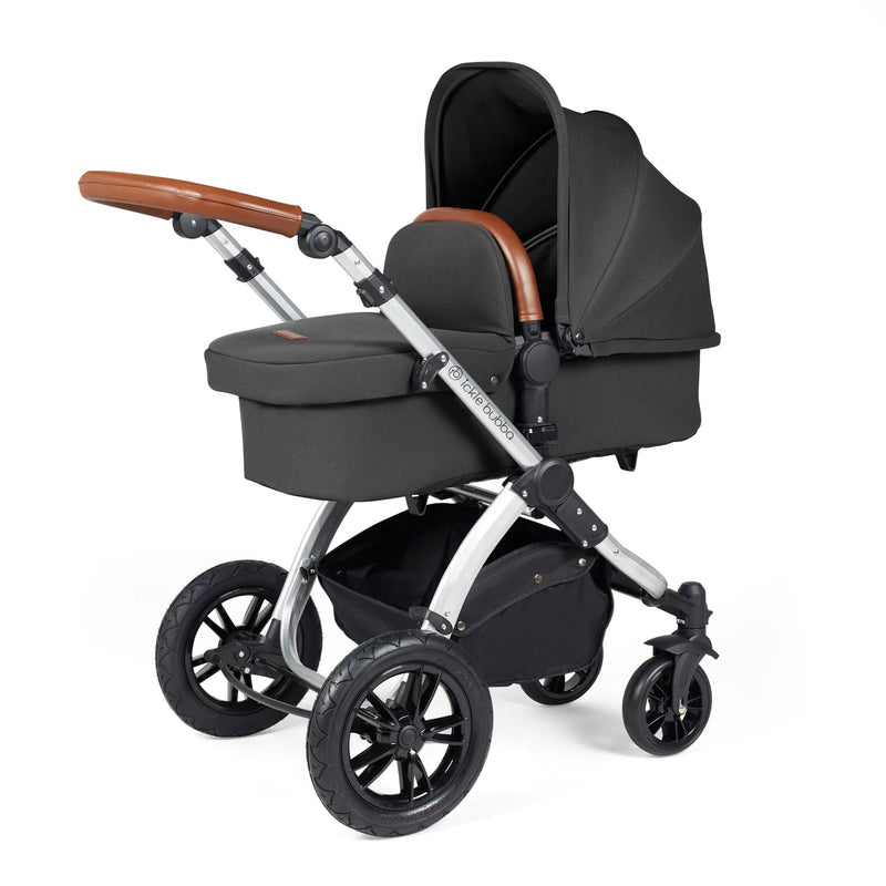 Ickle Bubba Stomp Luxe 12 Piece Cirrus Travel System + Isofix Base - Charcoal Grey/Silver/Tan