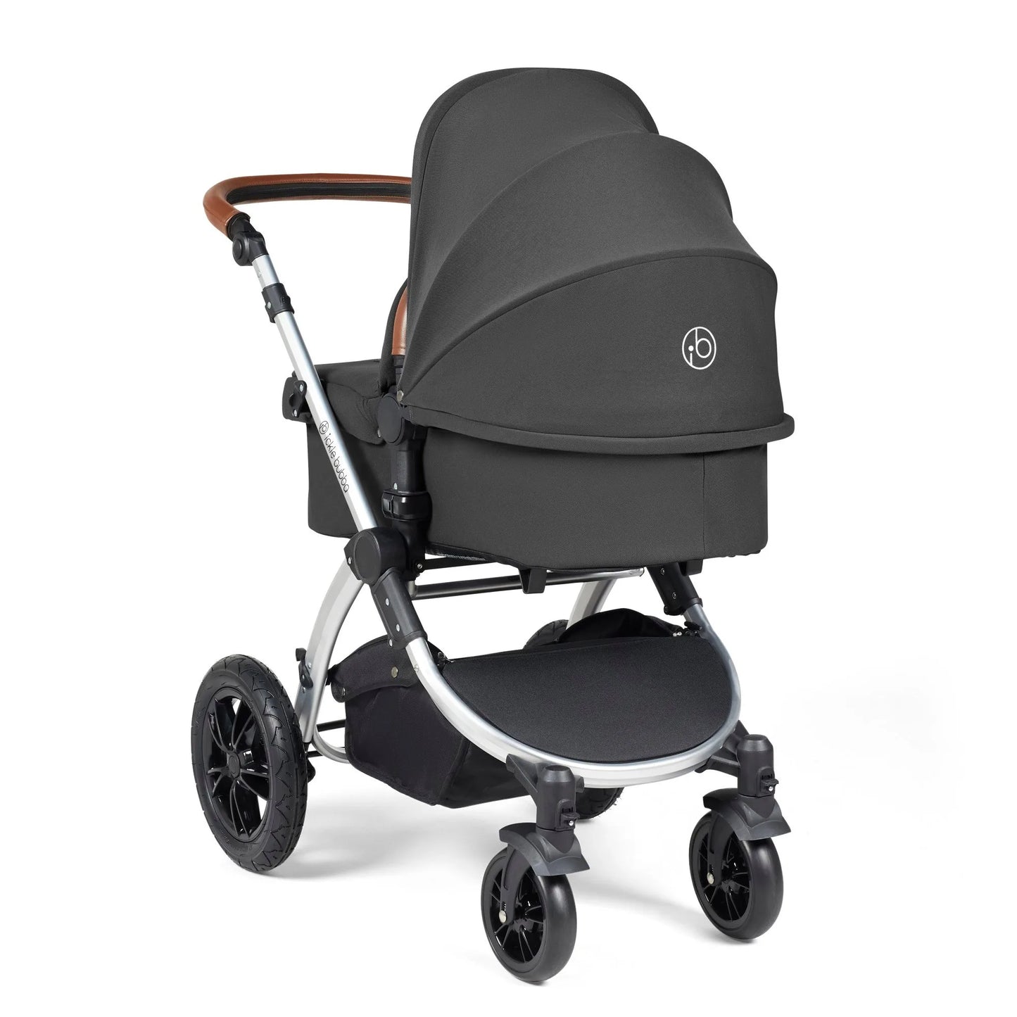 Ickle Bubba Stomp Luxe 12 Piece Cirrus Travel System + Isofix Base - Charcoal Grey/Silver/Tan