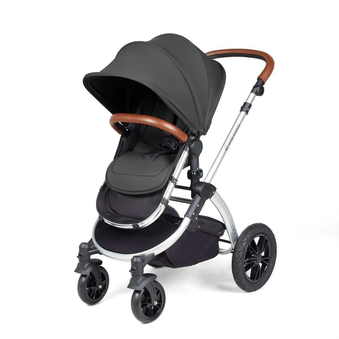 Ickle Bubba Stomp Luxe All in One Premium Travel System with ISOFIX Base - Charcoal Grey Chrome/Tan