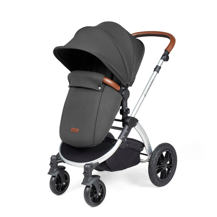 Ickle Bubba Stomp Luxe All in One Premium Travel System with ISOFIX Base - Charcoal Grey Chrome/Tan