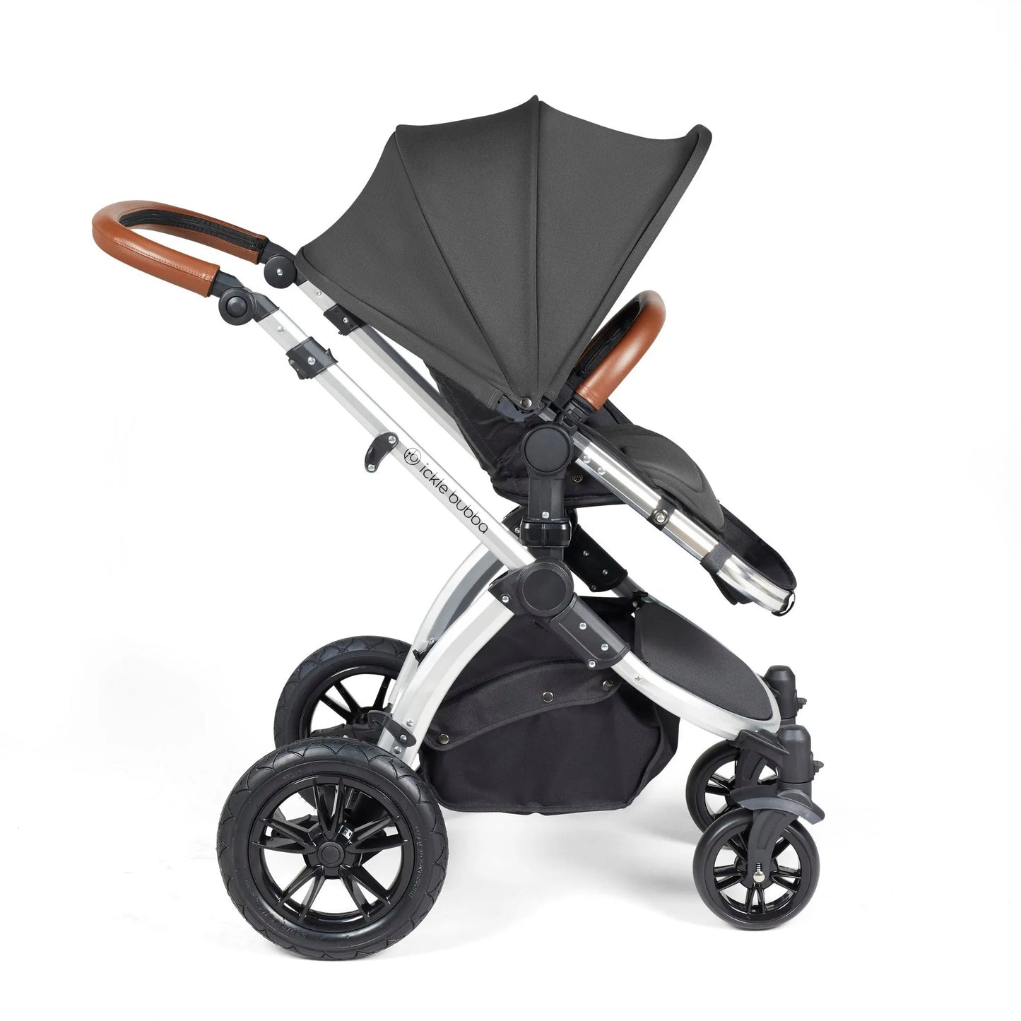 Ickle Bubba Stomp Luxe 12 Piece Cirrus Travel System + Isofix Base - Charcoal Grey/Silver/Tan