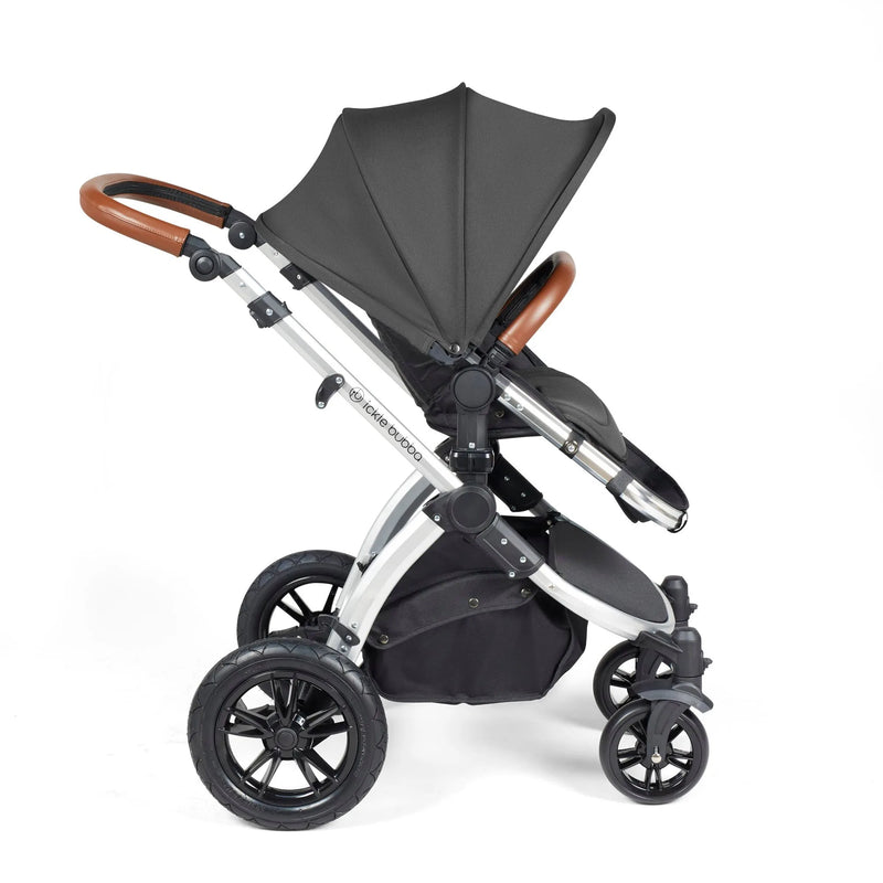 Ickle Bubba Stomp Luxe 12 Piece Cirrus Travel System + Isofix Base - Charcoal Grey/Silver/Tan