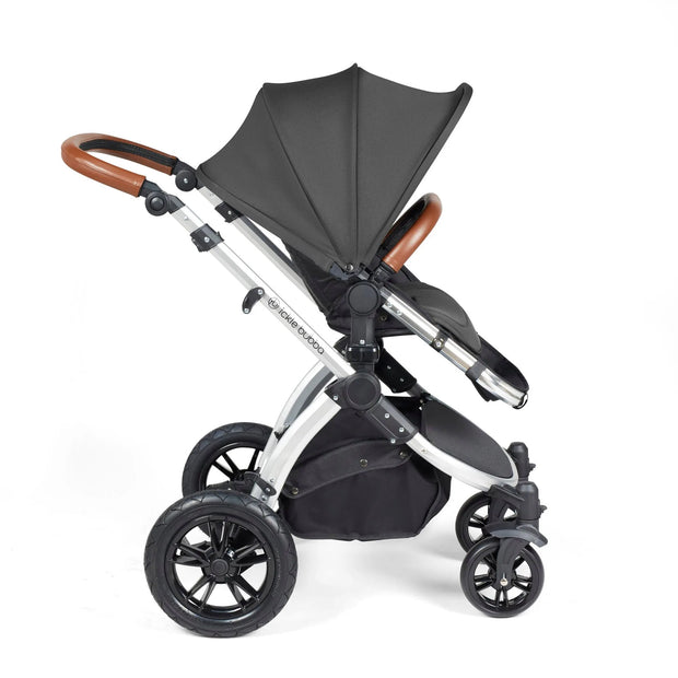 Ickle Bubba Stomp Luxe All in One Premium Travel System with ISOFIX Base - Charcoal Grey Chrome/Tan