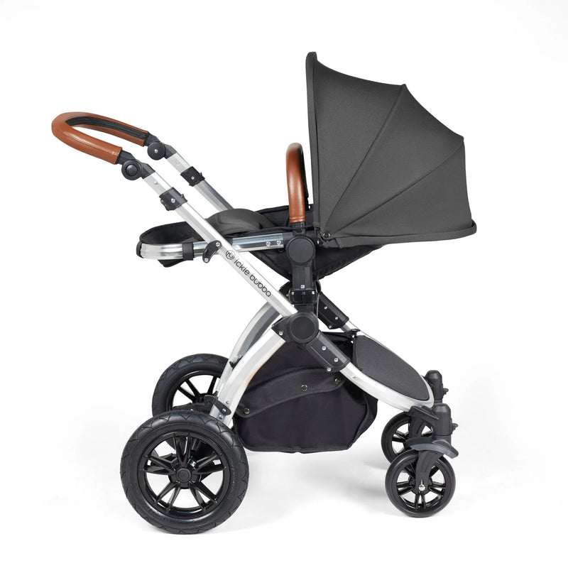 Ickle Bubba Stomp Luxe 12 Piece Cirrus Travel System + Isofix Base - Charcoal Grey/Silver/Tan