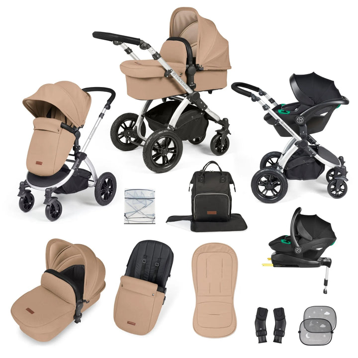 Ickle Bubba Stomp Luxe All in One Premium Travel System with ISOFIX Base - Desert Silver/Black