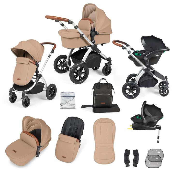 Ickle Bubba Stomp Luxe All in One Premium Travel System with ISOFIX Base - Desert Silver/Tan