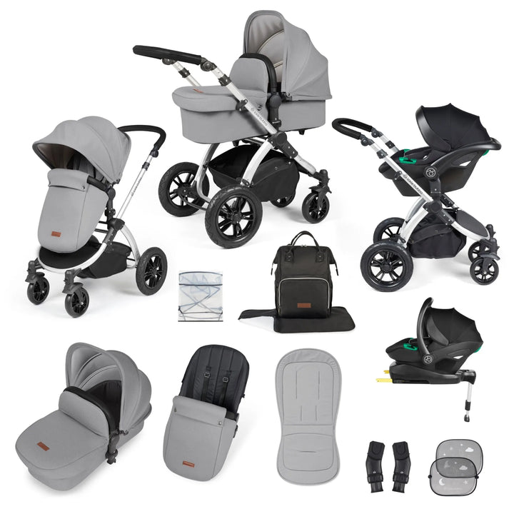 Ickle Bubba Stomp Luxe All in One Premium Travel System with ISOFIX Base - Pearl Grey Silver/Black