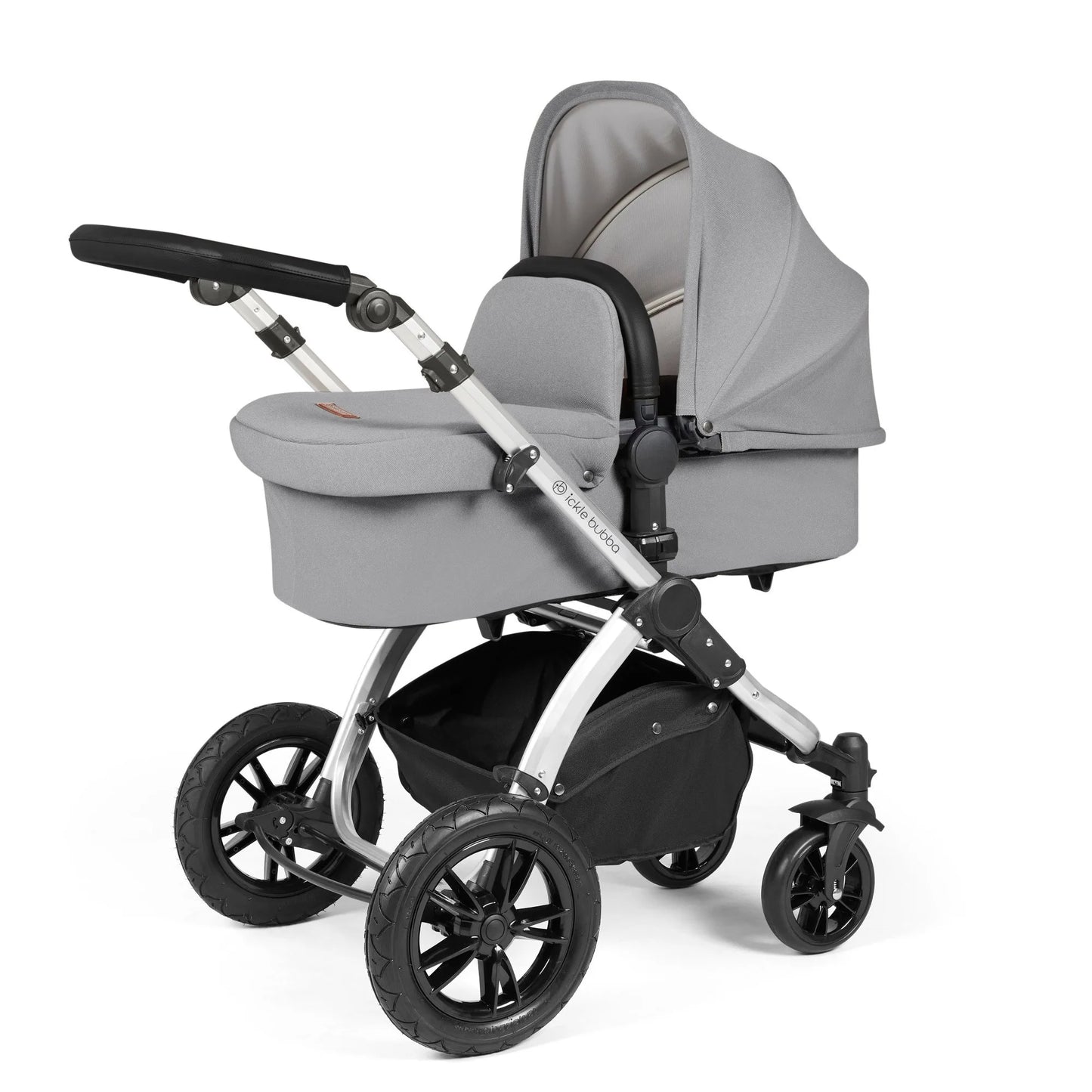 Ickle Bubba Stomp Luxe 12 Piece Cirrus Travel System + Isofix Base - Pearl Grey/Silver/Black