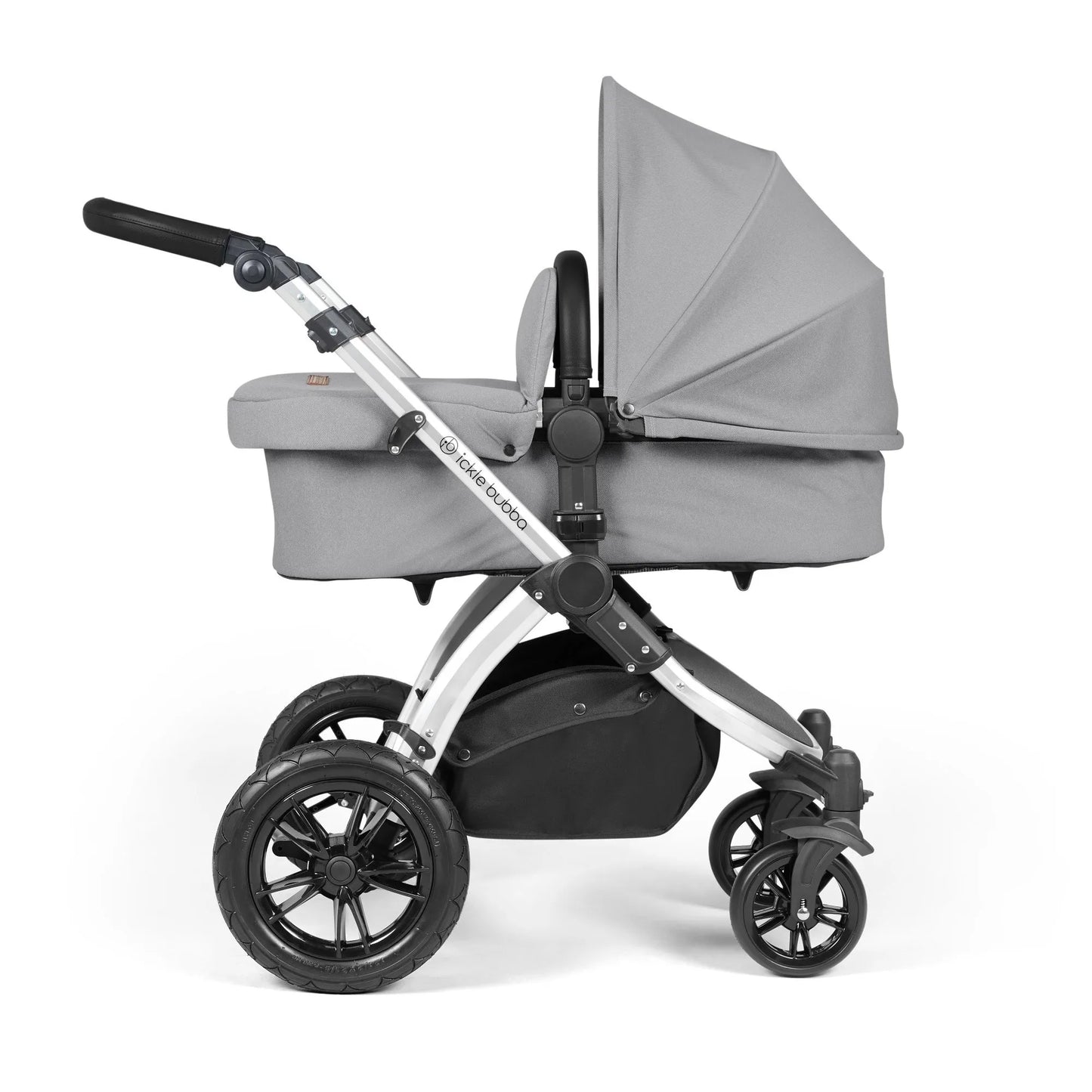 Ickle Bubba Stomp Luxe 12 Piece Cirrus Travel System + Isofix Base - Pearl Grey/Silver/Black