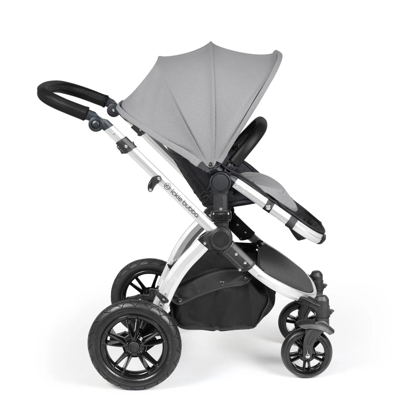Ickle Bubba Stomp Luxe 12 Piece Cirrus Travel System + Isofix Base - Pearl Grey/Silver/Black