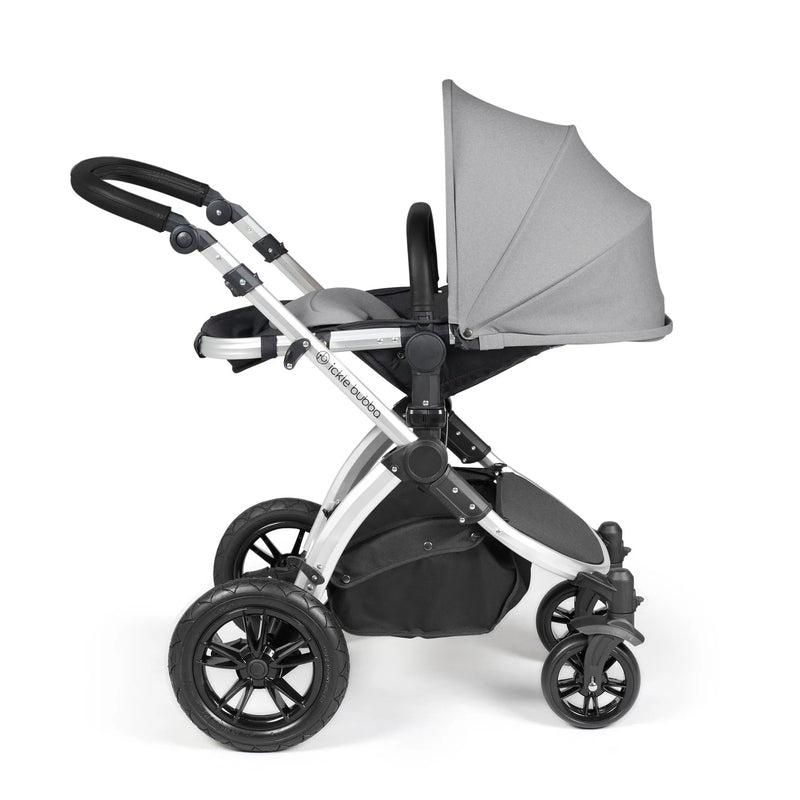 Ickle Bubba Stomp Luxe 12 Piece Cirrus Travel System + Isofix Base - Pearl Grey/Silver/Black