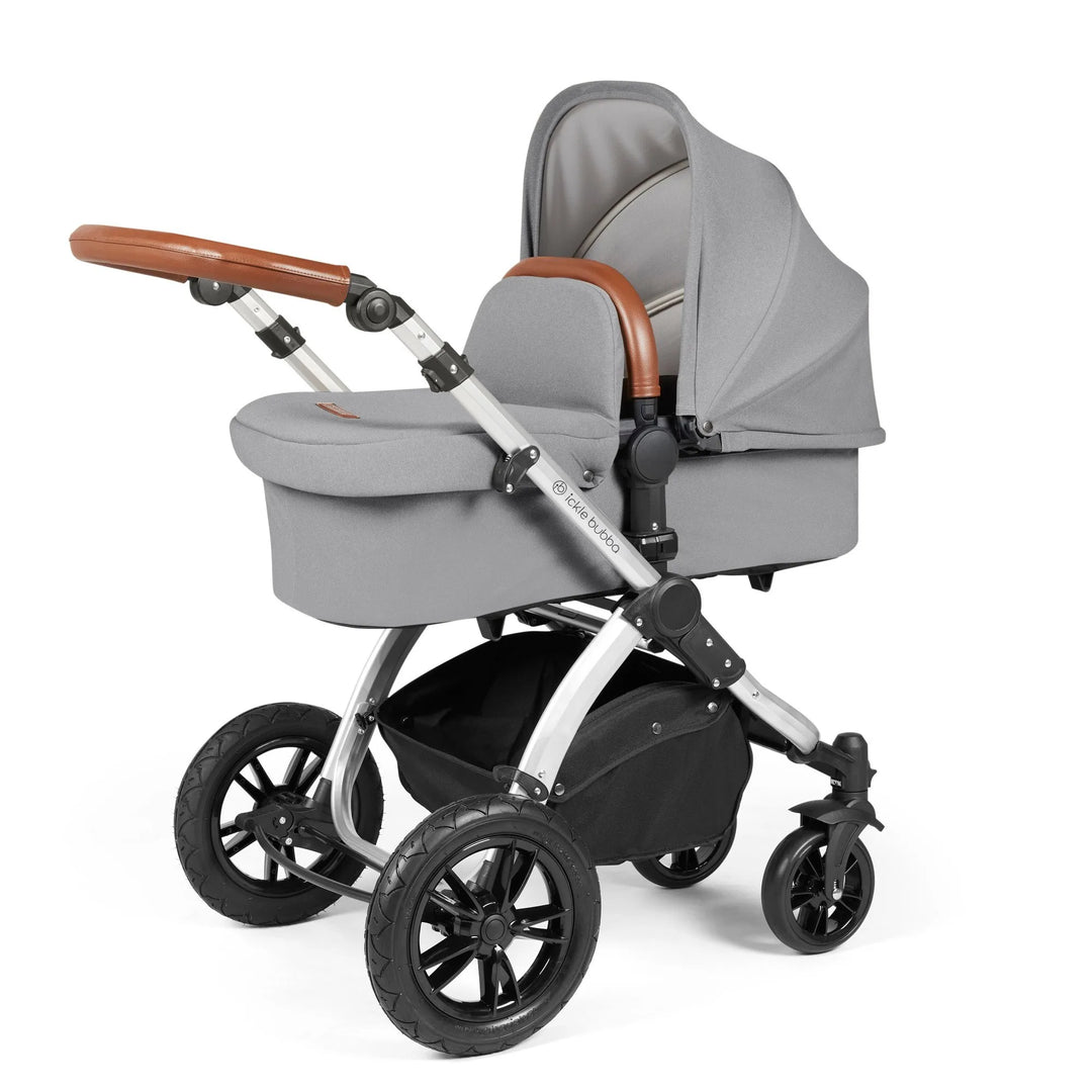 Ickle Bubba Stomp Luxe All in One Premium Travel System with ISOFIX Base - Pearl Grey Silver/Tan