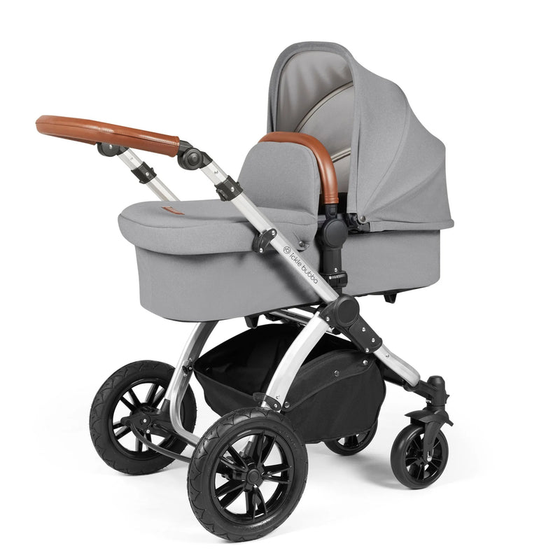 Ickle Bubba Stomp Luxe 12 Piece Cirrus Travel System + Isofix Base - Pearl Grey Silver/Tan