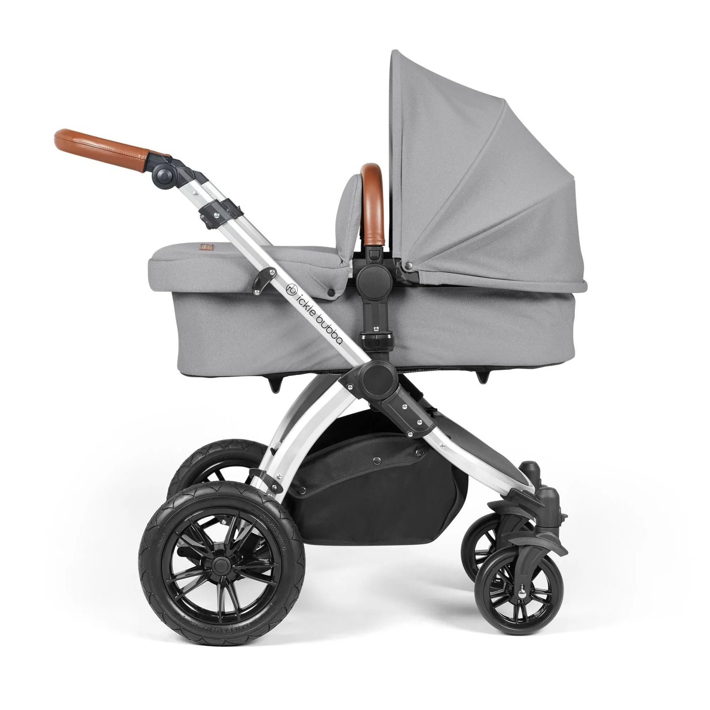 Ickle Bubba Stomp Luxe 12 Piece Cirrus Travel System + Isofix Base - Pearl Grey Silver/Tan