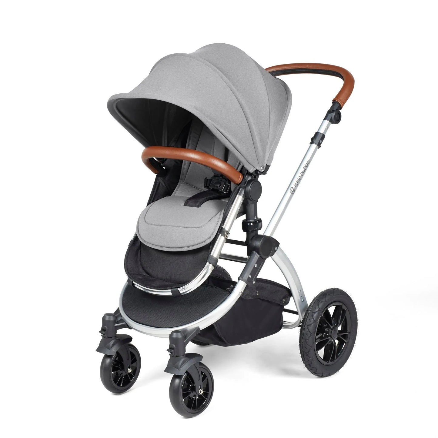 Ickle Bubba Stomp Luxe 12 Piece Cirrus Travel System + Isofix Base - Pearl Grey Silver/Tan