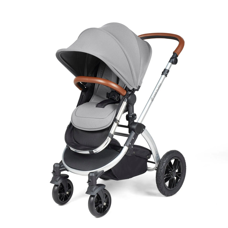 Ickle Bubba Stomp Luxe 12 Piece Cirrus Travel System + Isofix Base - Pearl Grey Silver/Tan