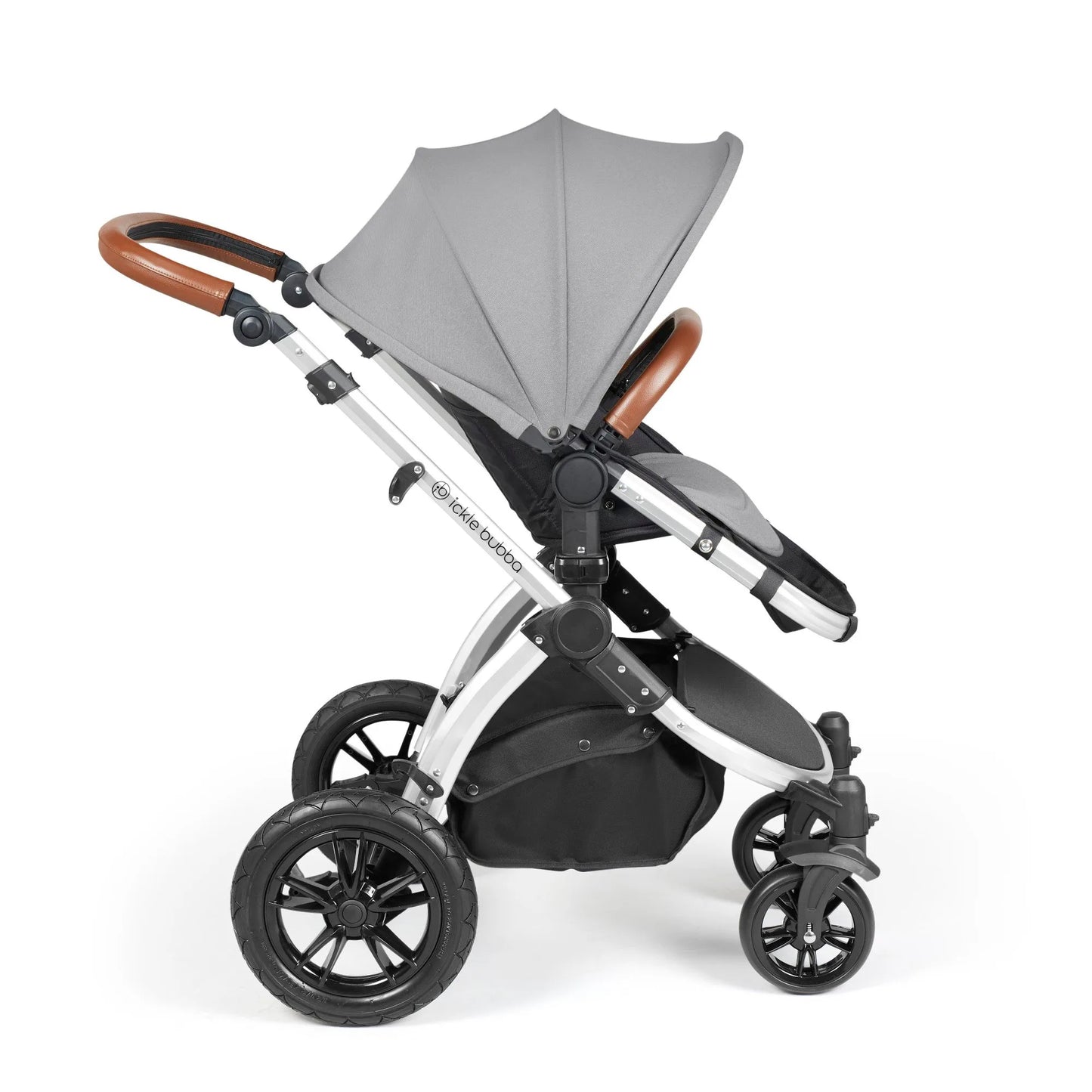 Ickle Bubba Stomp Luxe 12 Piece Cirrus Travel System + Isofix Base - Pearl Grey Silver/Tan