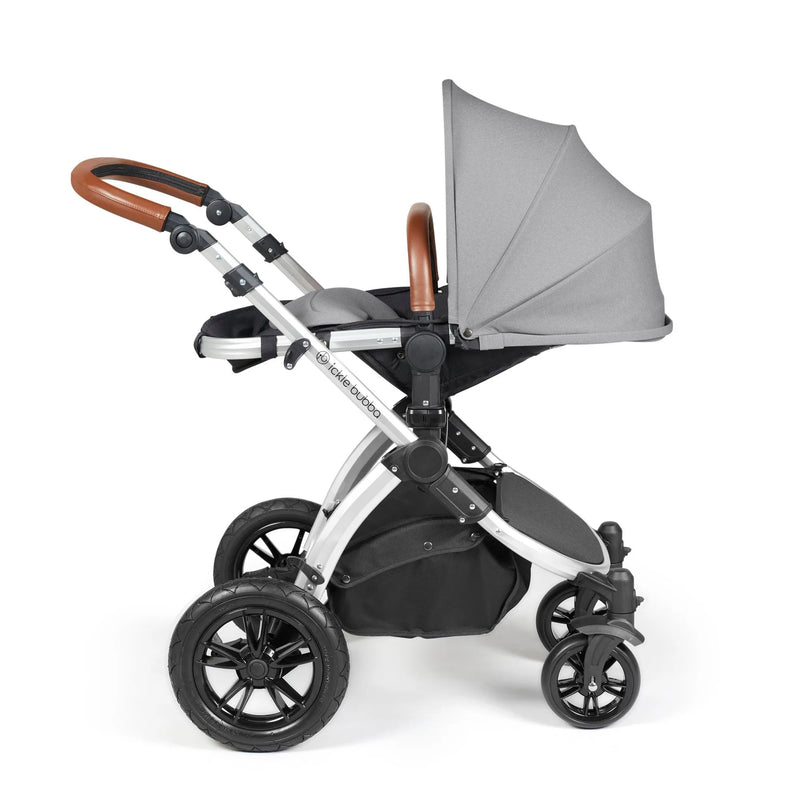 Ickle Bubba Stomp Luxe 12 Piece Cirrus Travel System + Isofix Base - Pearl Grey Silver/Tan