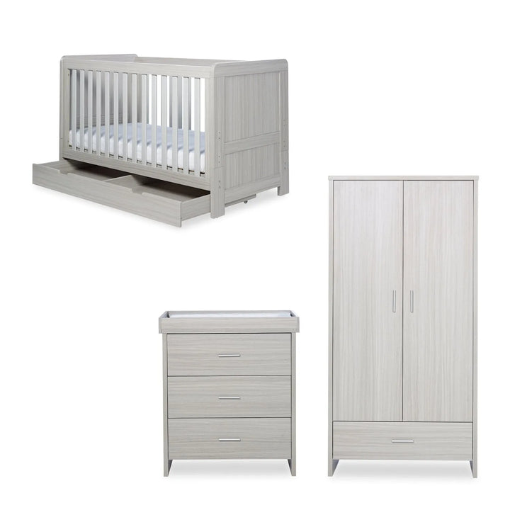 Ickle Bubba Pembrey 3 Piece Furniture Set and Under Drawer - Ash Grey Inc Premium Sprung Mattress