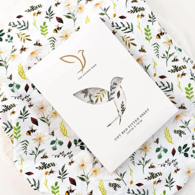 Gilded Bird Wild Bee White Fitted Cot Sheet