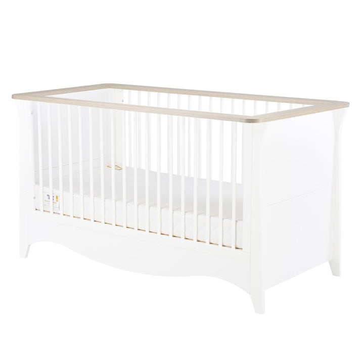 Clara 3 Piece Nursery Furniture Set (Cot Bed, Wardrobe & Dresser) - White & Ash