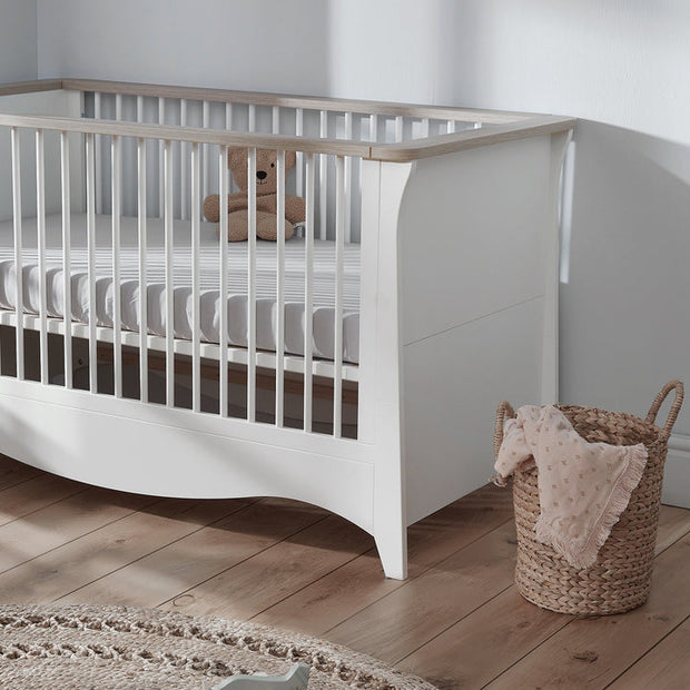 Clara 3 Piece Nursery Furniture Set (Cot Bed, Wardrobe & Dresser) - White & Ash