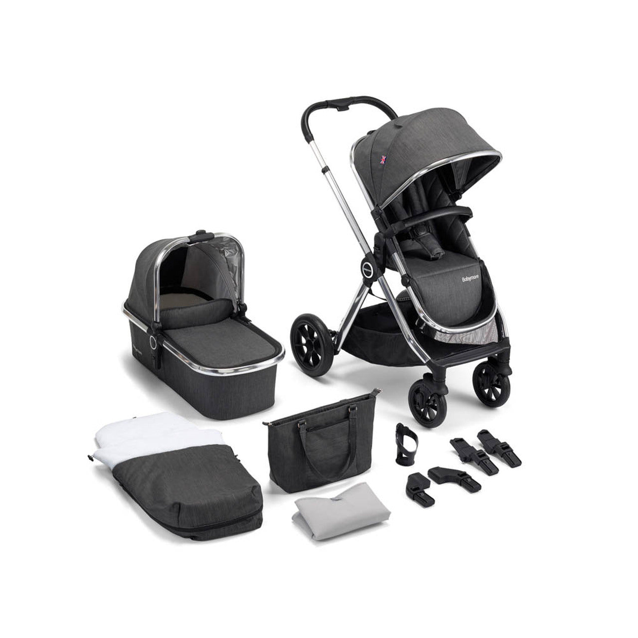 Babymore MeMore V2 Pram Pushchair – Chrome