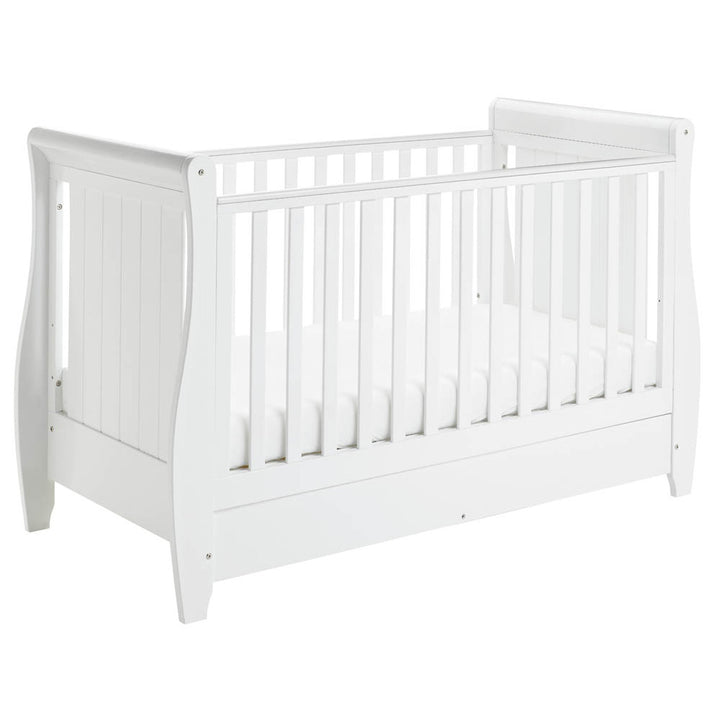 Babymore Stella Sleigh Drop Side Cot Bed - White