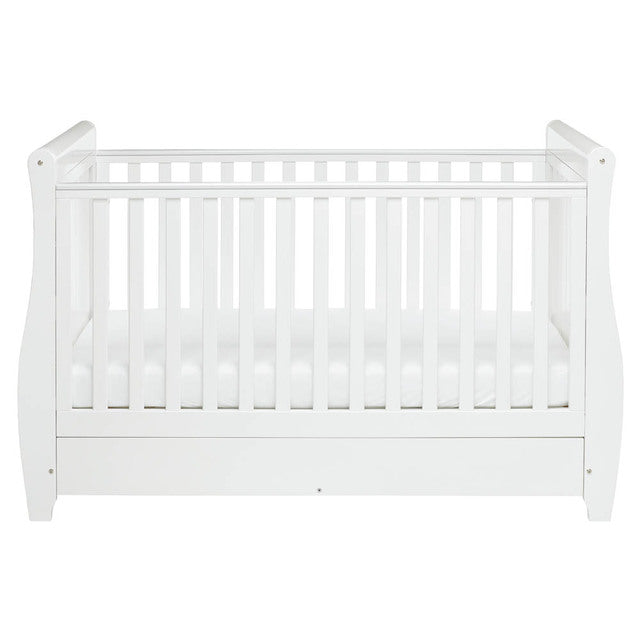 Babymore Stella Sleigh Drop Side Cot Bed - White