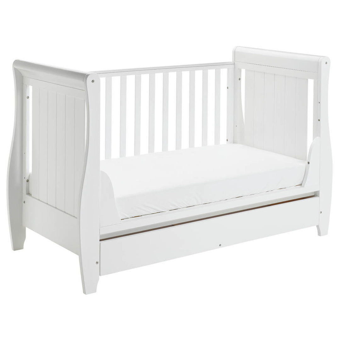 Babymore Stella Sleigh Drop Side Cot Bed - White