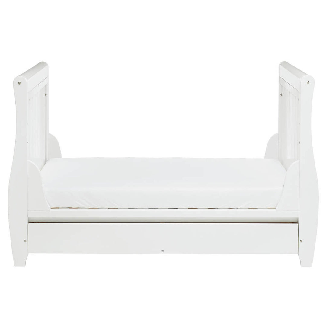 Babymore Stella Sleigh Drop Side Cot Bed - White