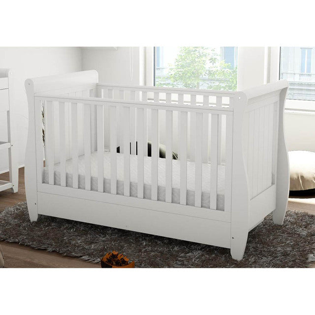 Babymore Stella Sleigh Drop Side Cot Bed - White