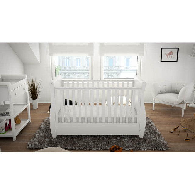 Babymore Stella Sleigh Drop Side Cot Bed - White