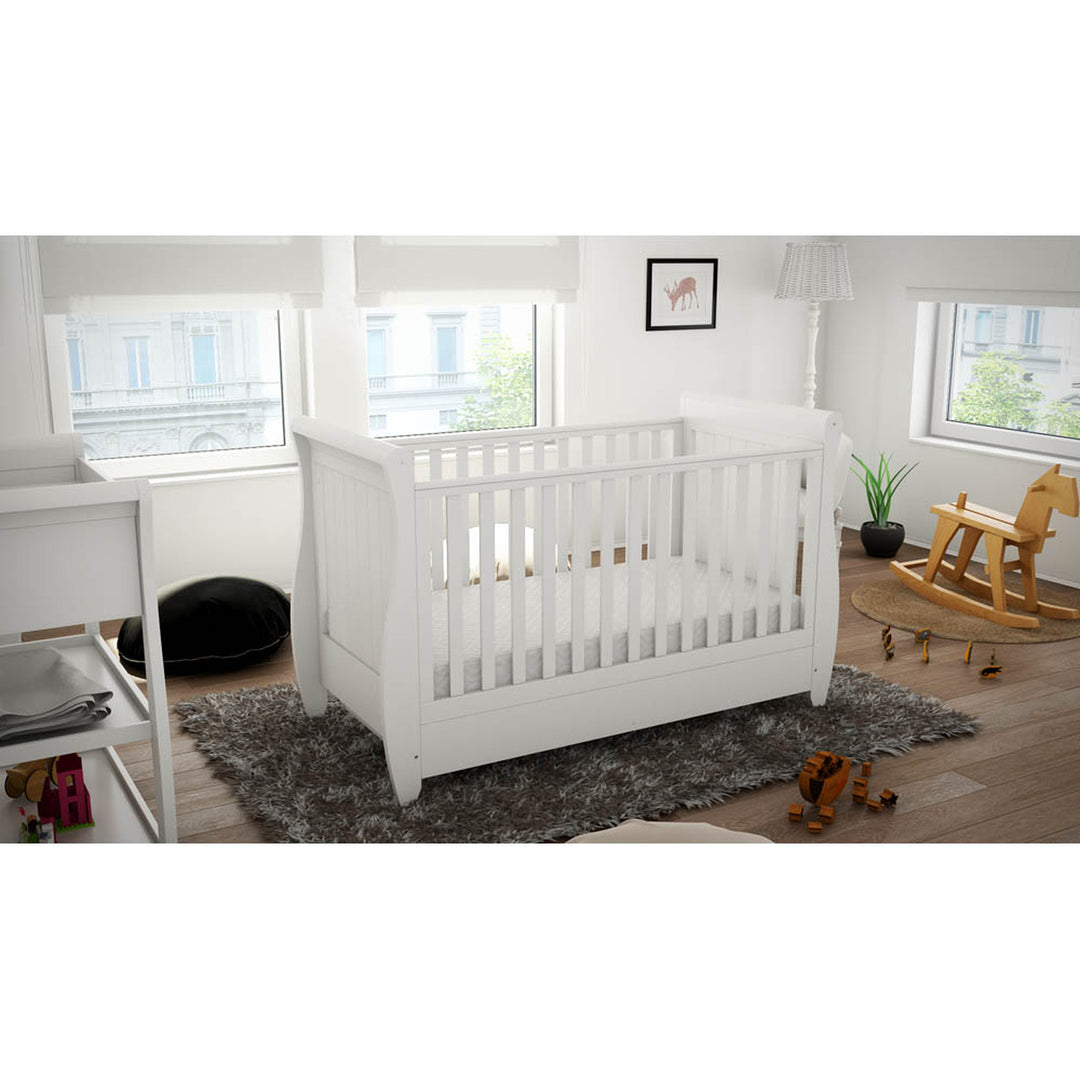 Babymore Stella Sleigh Drop Side Cot Bed - White