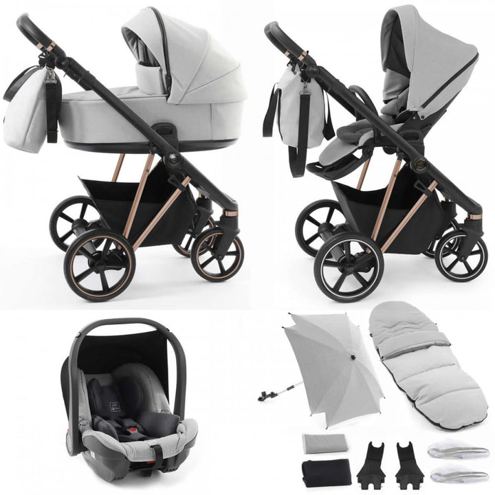 Babystyle Prestige Vogue 12 Piece Travel System Bundle - Black/Gold/Flint