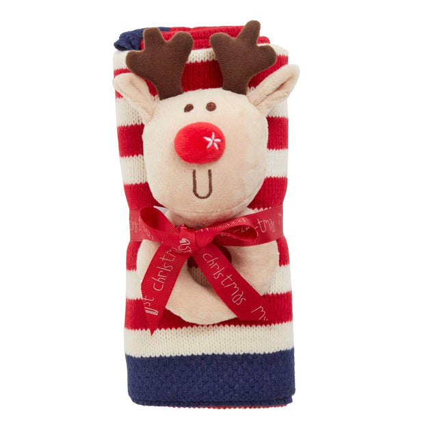 Bizzi Growin Rudolf Rattle and Knitted Blanket Gift Set