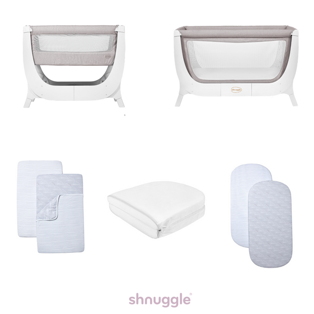Shnuggle Air Crib & Cot Bundle - Stone + Fitted Sheets & Blanket