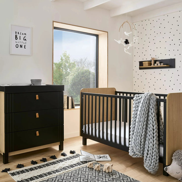 Cuddleco Rafi 4 Piece Nursery Furniture Set - Oak & Black