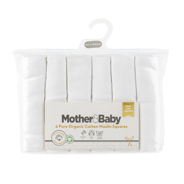 Mother&Baby Organic Cotton Muslins 6 Pack - White