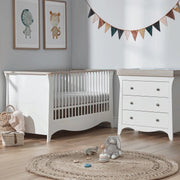 Clara 2 Piece Nursery Furniture Set (Cot Bed & Dresser) - White & Ash