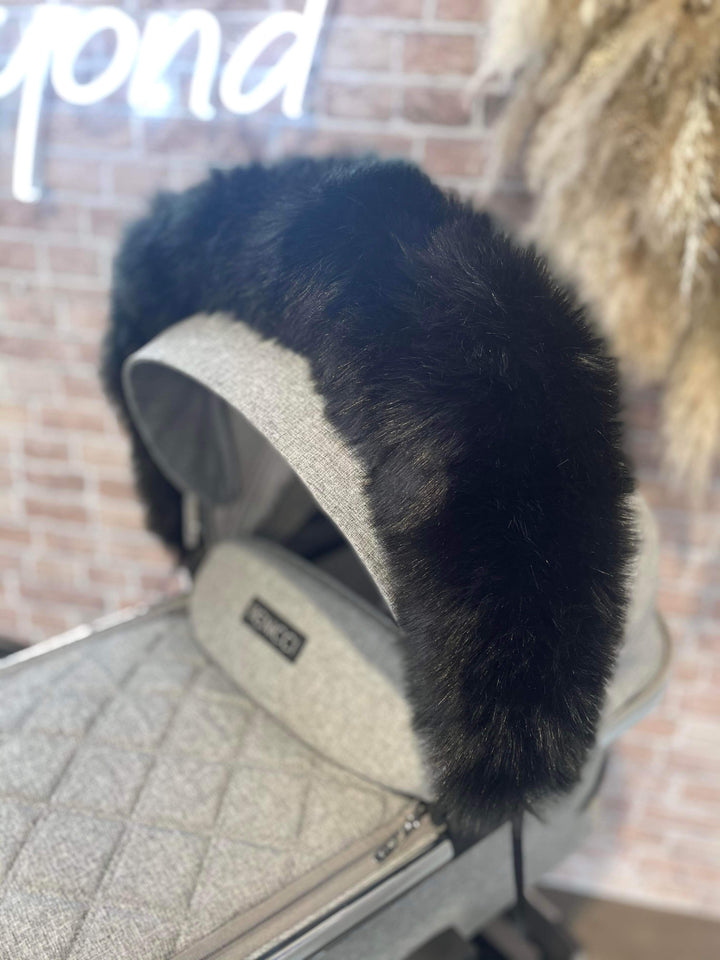 Luxury Black Extra Fluffy Pram Hood Fur