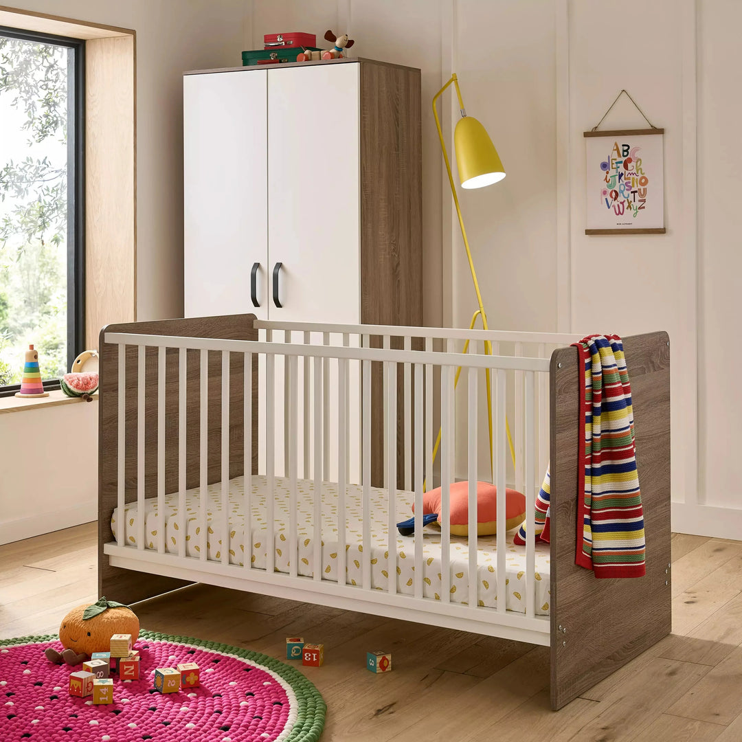 Cuddleco Enzo Cot Bed - Truffle Oak & White