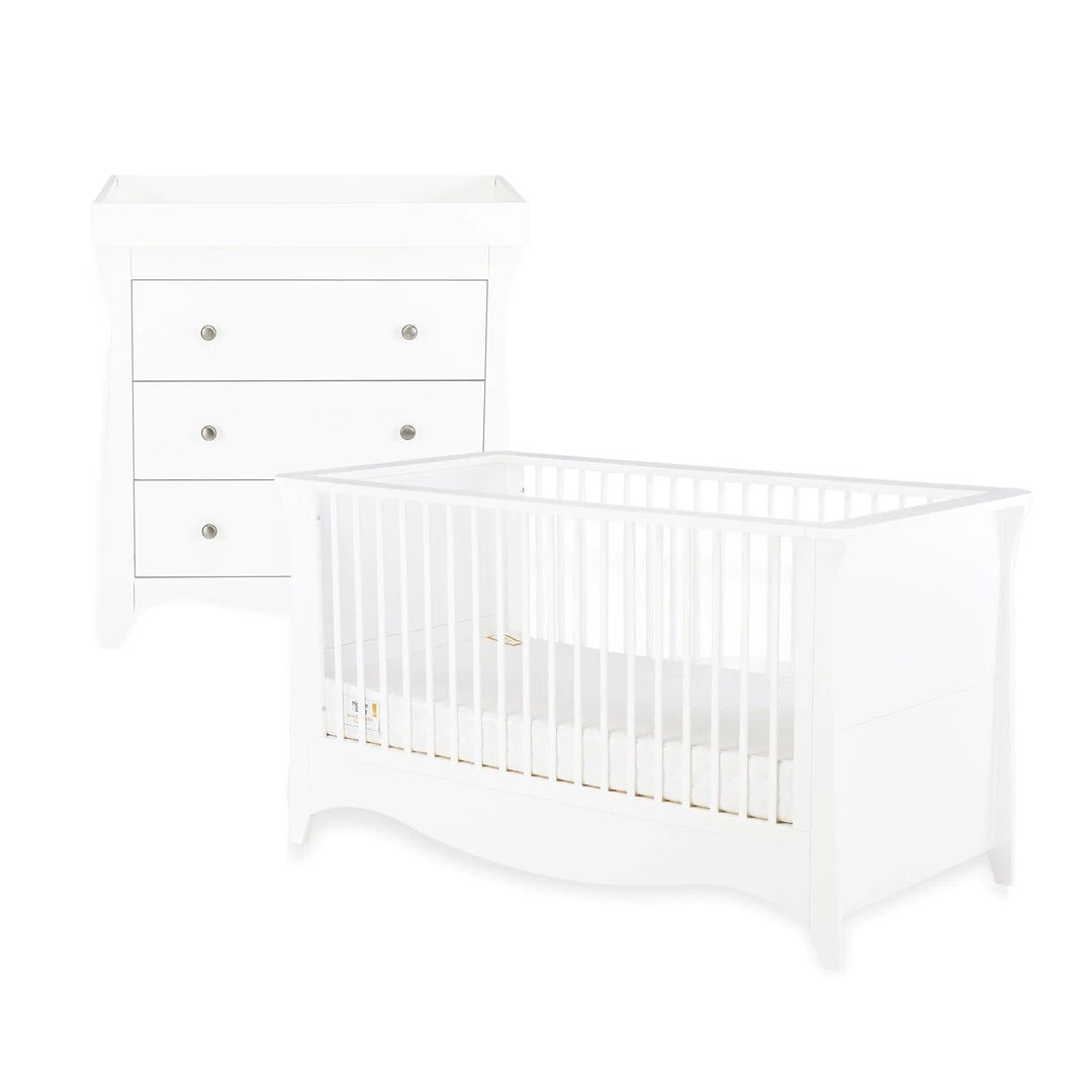 Clara 2 Piece Nursery Furniture Set (Cot Bed & Dresser) - White