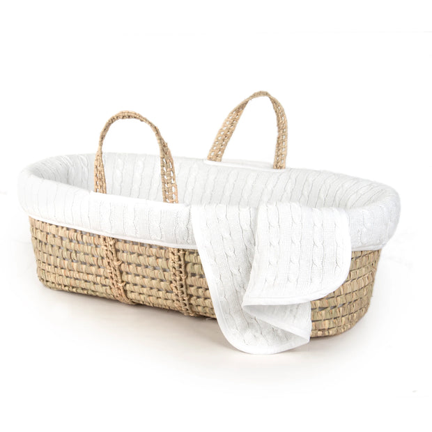 Cuddles Collection Cable Knit Mosses Basket + Folding Stand Bundle- White