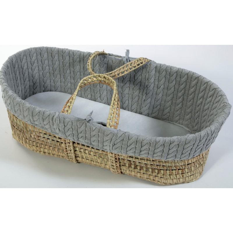 Cuddles Collection Cable Knit Mosses Basket + Folding Stand Bundle- Grey