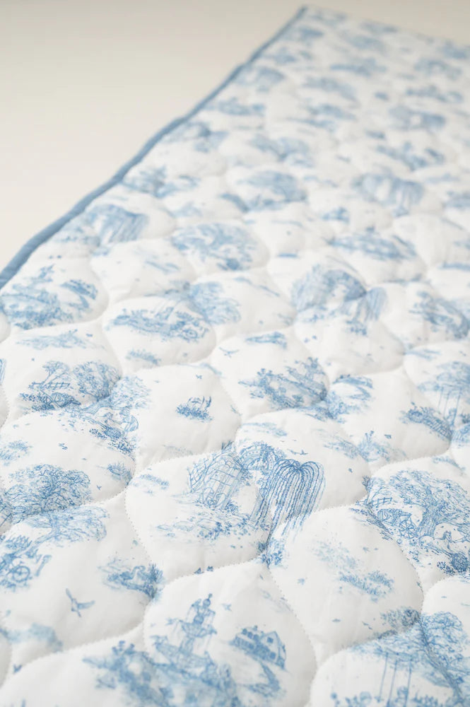 Gilded Bird Spring Toile Blue Quilted Playmat