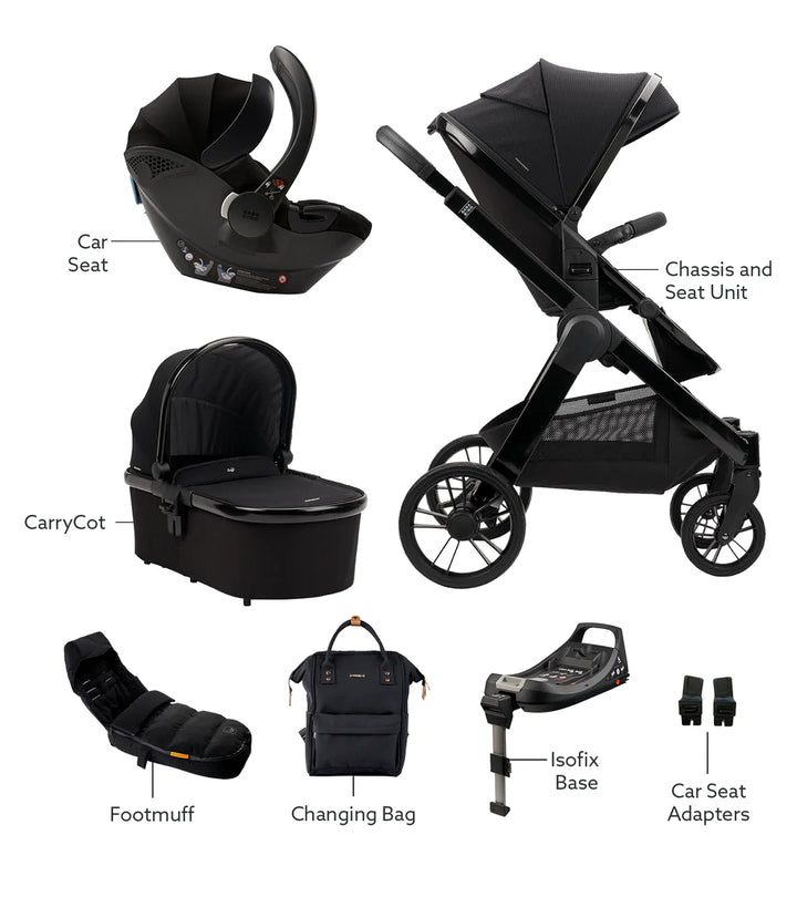 Bababing Raffi Plus Travel System + Isofix - Black + FREE COMPACT STROLLER BLACK WORTH £234.99!