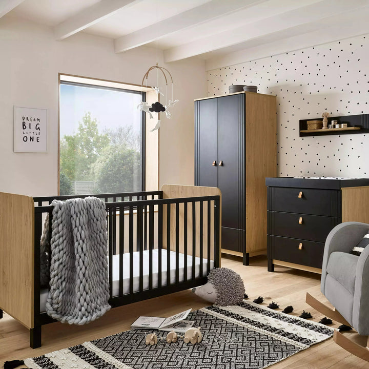 Cuddleco Rafi 4 Piece Nursery Furniture Set - Oak & Black