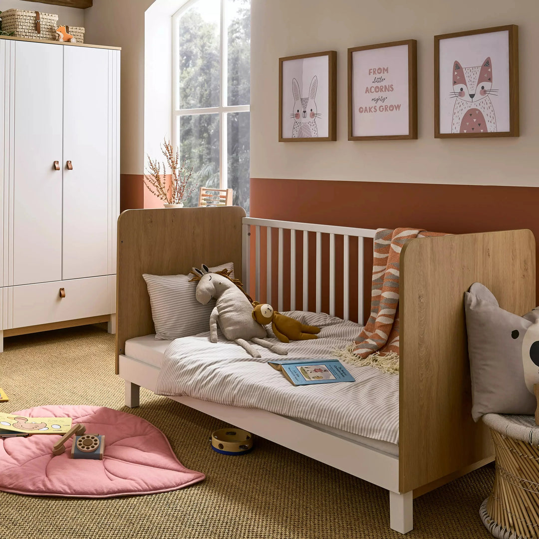 Cuddleco Rafi Cot Bed - Oak & White