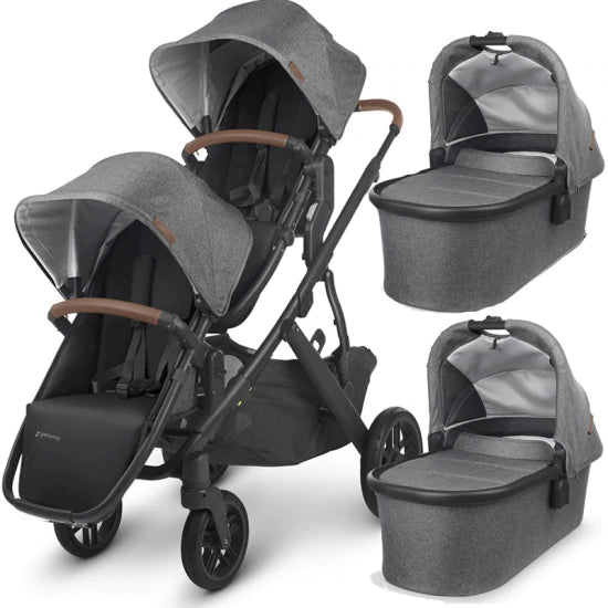 UPPAbaby Vista Twin Pushchair & Carrycot - Greyson (Charcoal Melange/Carbon/Saddle Leather)